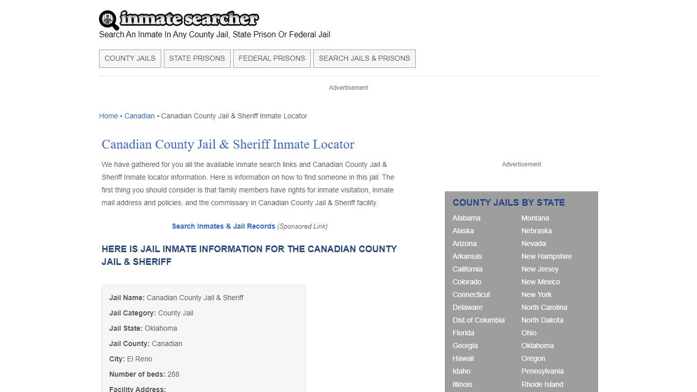 Canadian County Jail & Sheriff Inmate Locator - Inmate Searcher